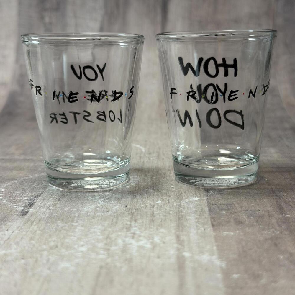 Set of 2 FRIENDS Quote Shot Glasses "How You Doin" "You Are My Lobster"